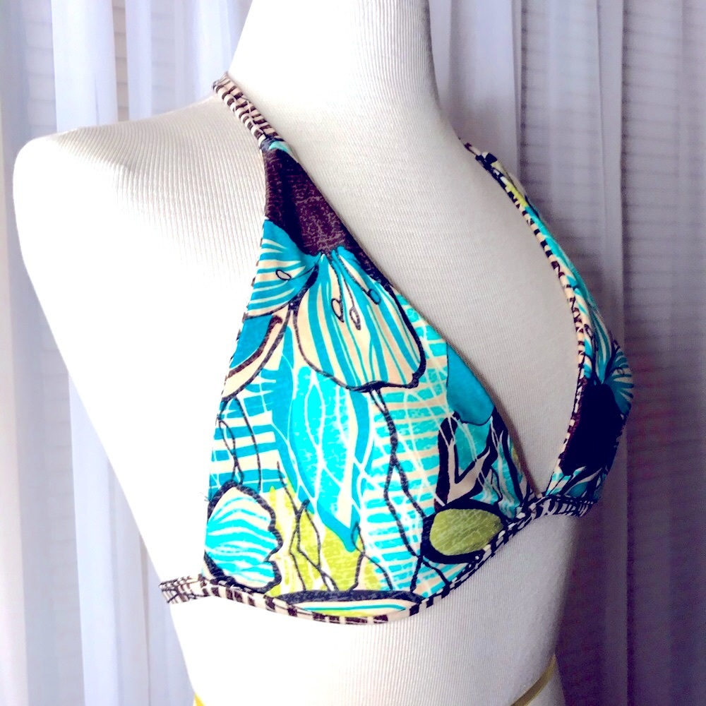 Reversible turquoise Art Deco padded bikini top L - Picture 11 of 13